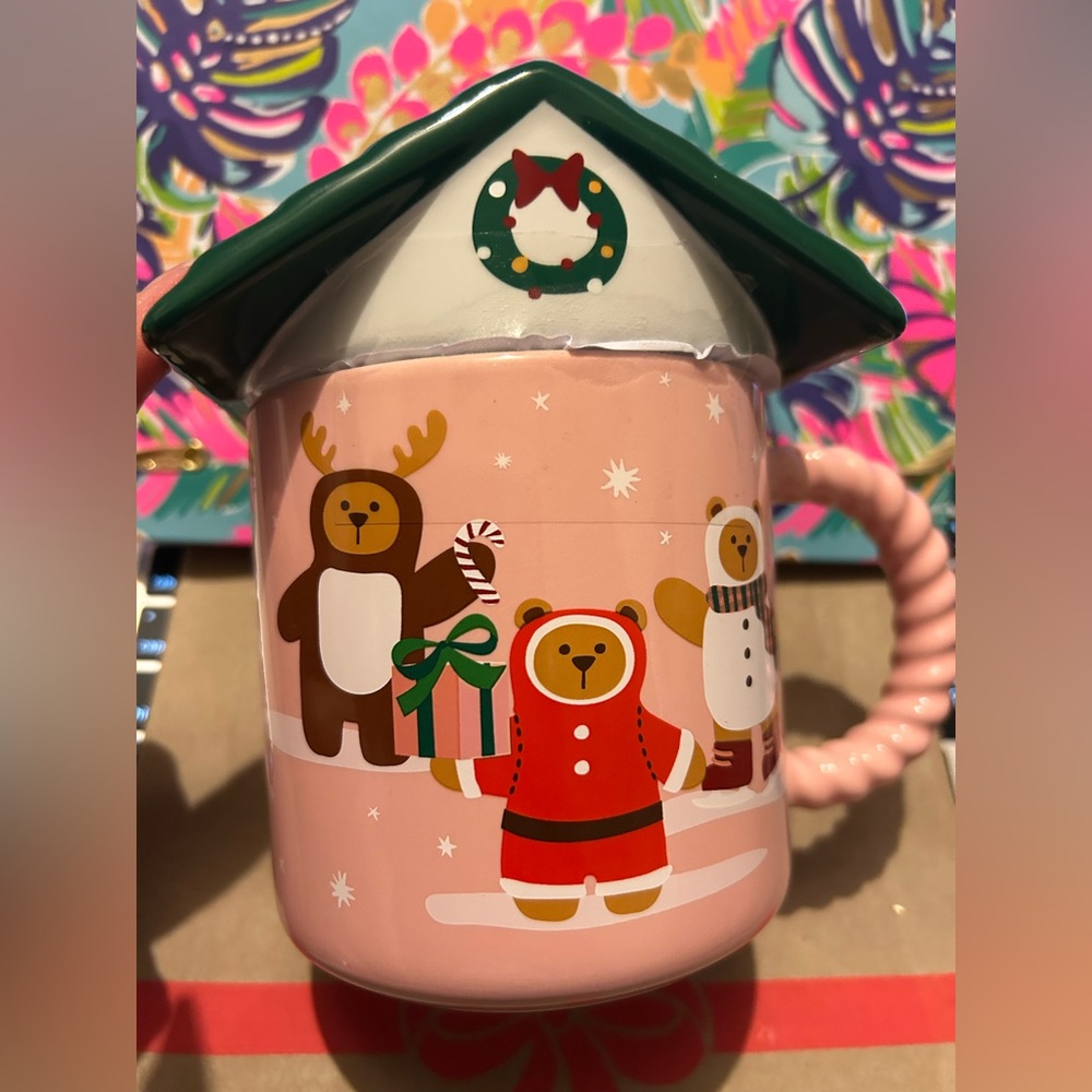 NEW Starbucks Christmas Holiday Bearista Bear House Coffee Mug Rooftop Lid